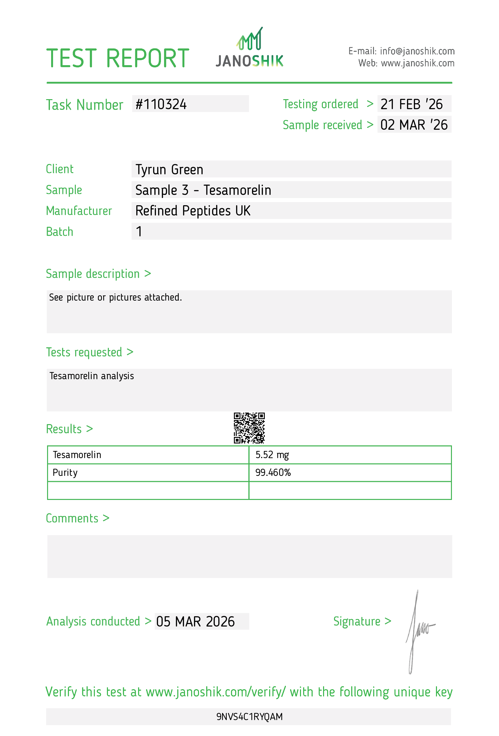 tesa 5mg test report #110324 tesa 5mg test report #110324